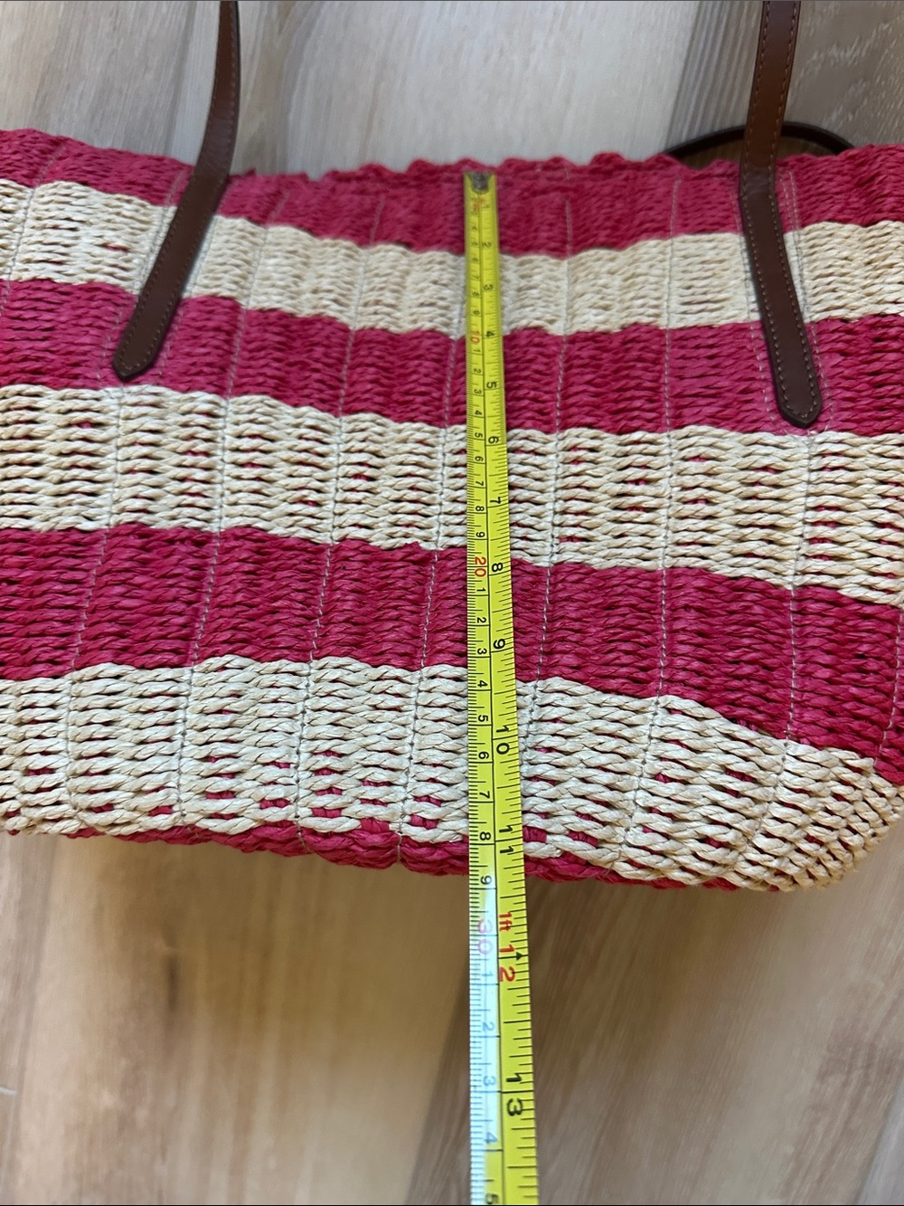 J Crew Como woven straw tote in stripe passion rouge - Picture 8 of 8